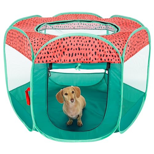 Furhaven Portable Dog Playpen Cat Tent, Pet Playground,Kennel Foldable Indoor Outdoor Zippered Puppy Crate - Green & Pink, Medium - color: Green & Pink, size: Medium