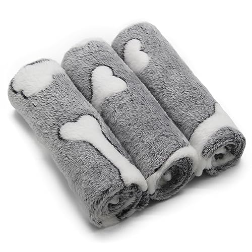 1 Pack 3 Puppy Blankets Super Soft Warm Sleep Mat Grey Cute Print Blanket Fluffy Fleece Pet Blanket Flannel Throw Dog Blankets for Small Dogs Puppy Dogs Fluffy Cats,Bone-Large(40"x30") - color: Bone/Series, size: Large(40"x30")