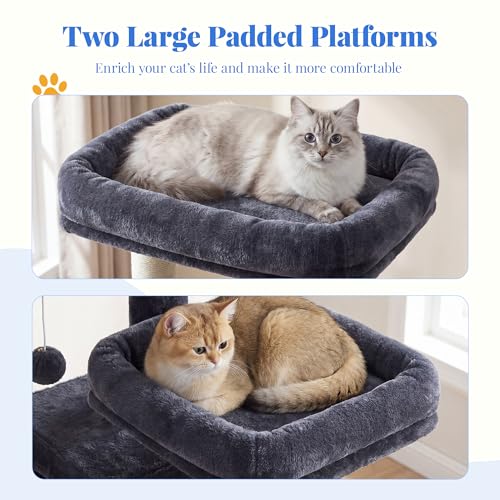 Hey-brother Cat Tree, 74 inches Multi-Level XL Large Cat Tower for Indoor Cats with Three Cat Condos, Two Large Top Decks and Cat Hairbrushfor Kittens, Cats and Pets, Smoky Gray MPJ035-MG - color: Smoky Gray