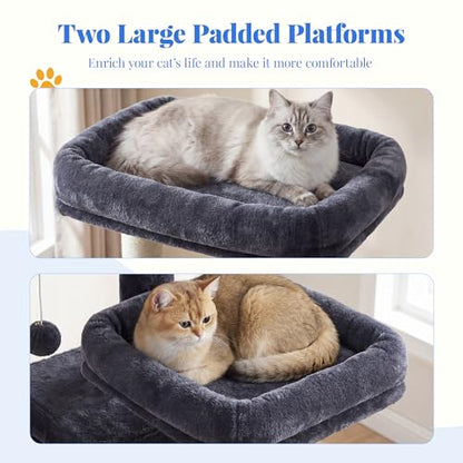 Hey-brother Cat Tree, 74 inches Multi-Level XL Large Cat Tower for Indoor Cats with Three Cat Condos, Two Large Top Decks and Cat Hairbrushfor Kittens, Cats and Pets, Smoky Gray MPJ035-MG - color: Smoky Gray
