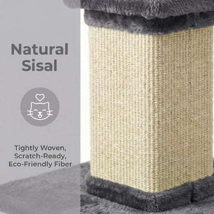 32" Tall Cat Scratching Post, Cat Scratcher with Heavy Duty Thick Wood Base, Cat Tower with Natural Sisal Rope and Hanging Ball, Plant-Like Design Scratching Post, for Small and Adult Kittens, Grey - color: Dark Grey
