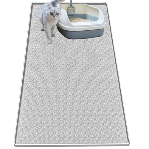 Cat Litter Mat for Litter Box, Silicone Large Cat Litter Trapping Mat - 51.2x25.6 in, Waterproof & Non-Slip, Durable & Easy Clean, Light Gray - color: Light Grey, size: 1 Count (Pack of 1)