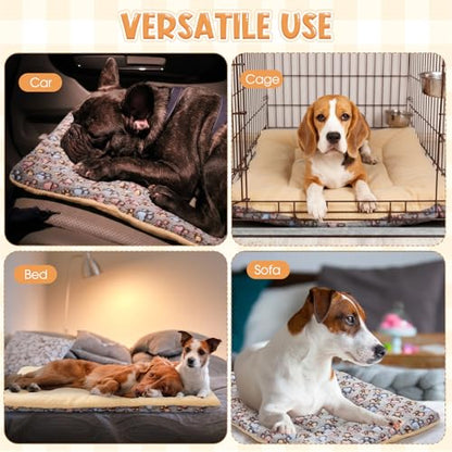 2 Pack Self Warming Cat Dog Bed Pet Mat 27" x 19" Soft Thermal Dog Pad with Cute Prints Reversible Washable Thickened Crate Mat for Indoor Outdoor Kittens Small Pets Feral(Brown) - color: Brown