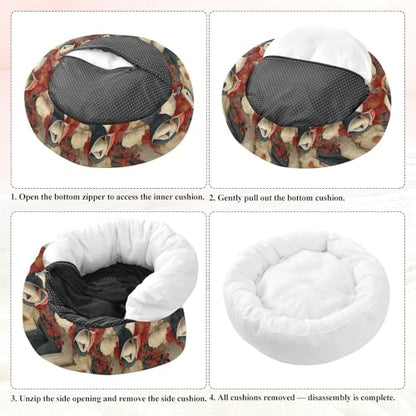 Pet Bed Blossom Puffins Cat Snuggler Soft Winter Cushion, Cozy Round Bolster Nest for Indoor Kittens & Small Pets 15" - size: X-Small