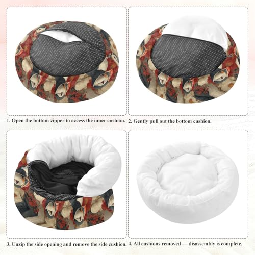 Pet Bed Blossom Puffins Print, 18" Small Dog Cuddler with Anti-Slip Bottom, Cute Pattern Round Sofa for Indoor Puppies & Kittens, All-Season Comfort - size: Small