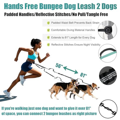 Hands Free Dog Leash with Pouch, Crossbody & Waist Leash for Dog Walking, No Pull Heavy Duty Bungee, Padded Handles & Reflective for Large Medium Dogs, Black Blue - size: 1 Leash