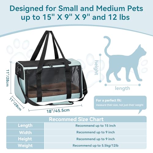 PETSFIT Soft-Sided Cat Carrier with Patented Safety Buckles, Lockable Zippers & Safety Tether,Escape-Resistant Travel Pet Carrier for Car Rides & Vet Visits, Airline Approved Under-Seat, Up to 12 lbs - color: Cyan blue, size: Medium