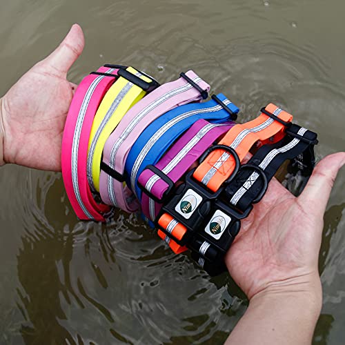 NIMBLE Dog Collar Waterproof Pet Collars Anti-Odor Durable Adjustable PVC & Polyester Soft with Reflective Cloth Stripe Basic Dog Collars S/M/L Sizes (Medium (11.81”-18.5”inches), Lavender) - color: Lavender, size: Medium (11.81”-18.5”inches)
