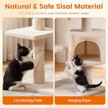 PETSITE 36-inch Multi-Level Cat Tree, with Sisal Scratching Posts, Comfy Top Perch, Cozy Condo, Playful Sisal Rope and Spring Ball, and Dangling Ball, Ideal for Indoor Cats and Kittens (Beige) - color: Beige