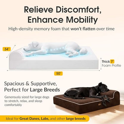 KOPEKS Orthopedic Memory Foam Dog Bed 7" Inch Thick Extra Large Dog Bed With Pillow Brown 50"x34"x10" Includes Waterproof Liner & Durable Removable Cover With Smart Design - color: Brown