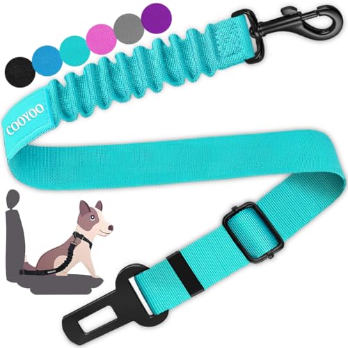 Dog Seat Belt,Retractable Dog Car Harness Seat Belt for Car Adjustable Nylon Pet Safety Seat Belts Heavy Duty & Elastic Bungee Buffer - color: 03-Teal