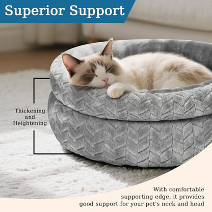 Dual-Layer Donut Cat Bed - Fluffy Round Bed for Small Pets - Ultra-Soft Cat Donut Bed for Cozy Sleep (Grey, 20 * 20 * 5.9 inch / 50 * 50 * 15 cm) - size: 20 * 20 * 5.9 inch / 50 * 50 * 15 cm