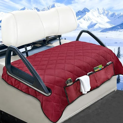 Golf Cart Seat Covers with 4 Front Pockets, Thick Seat Towel Blanket with Non-Slip Backing, Fits EZGO, Club Car, Yamaha and More 2 & 4 Passenger Golf Carts, Red - color: Red