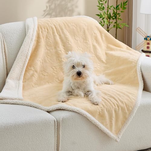 Qeils Pet Blankets for Cats - Waterproof Cat Blanket Washable - Sherpa Fleece Puppy Blanket, Soft Plush Reversible Throw Protector for Bed Couch Car Sofa, 40"X50", Khaki - color: Khaki, size: 40"x50"