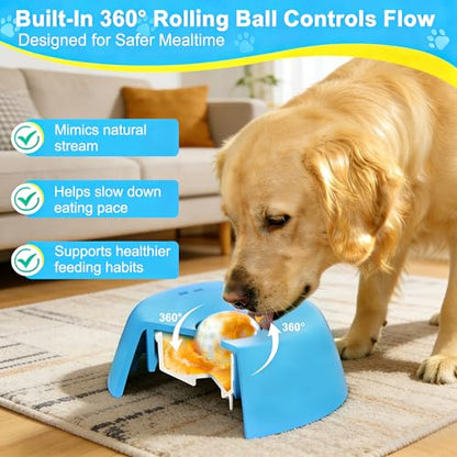 Slow Feeder Dog Bowl for Liquid Treats – Rolling Ball Dog Lick Bowl, Easy-Clean Puppy Lick Toy for Bone Broth, Yogurt & Post-op Nutrition, Best Used on Carpet or with Non-Slip Mat