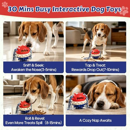 Dog Chew Toys Floating 4" Squeaky Ball for Aggressive Chewers Toothbrush Teething Cleaning Toys Outdoor Swimming Interactive Tough Toys with Treat Dispenser Ball for Medium and Large Dogs - color: Red & Blue