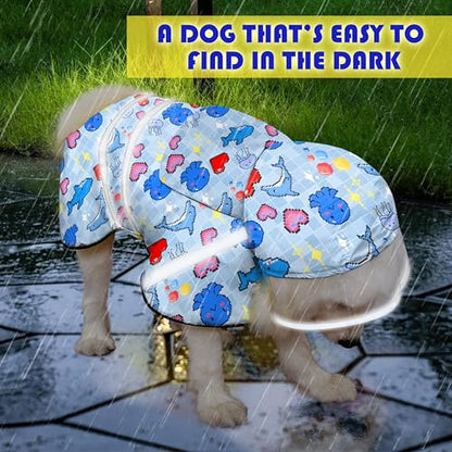 Dog Raincoat, Adjustable Rain Jacket with Hooded Double Layer for Large Medium Small Dogs Puppies, Lightweight Waterproof Rain Coat Poncho with Reflective Stripe Ocean Dolphin Blue,S - color: Ocean Blue, size: Small
