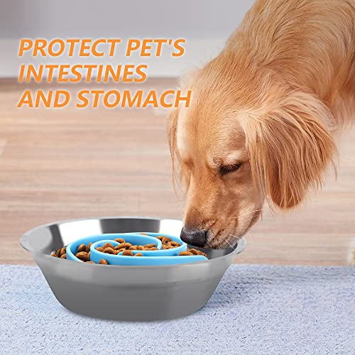 Slow Feeder Dog Bowls Insert, Animire Soft Silicone Slow Eating Dog Food Bowl for Small, Medium and Large Dogs, Compatible with Regular and Elevated Bowls - color: Blue, size: M
