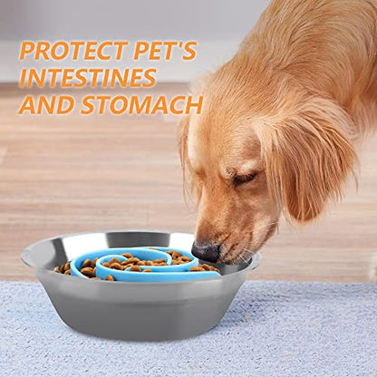 Slow Feeder Dog Bowls Insert, Animire Soft Silicone Slow Eating Dog Food Bowl for Small, Medium and Large Dogs, Compatible with Regular and Elevated Bowls - color: Blue, size: M