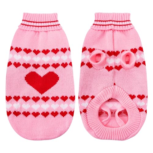 Topbuti Dog Sweater Knitted Heart Puppy Sweater Turtleneck Warm Pet Winter Holiday Clothes for Cat and Dogs (X-Large) - size: X-Large