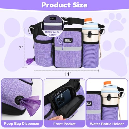 Heavy Duty Hands Free Dog Leash with Zipper Pouch Waist Belt for Large Medium Dogs for Running, Walking, Jogging and Hiking, Dual Padded Handles and Durable Bungee (1 Dog Purple) - color: 1 Dog Purple
