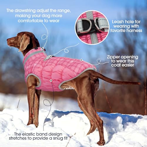FUAMEY Dog Coat for Small Dogs,Waterproof Dog Winter Jacket with Harness Built in Puppy Cold Weather Coats Reflective Pet Vest with Zipper Warm Fleece Dogs Snowsuit Windproof Rose Plaid XS - color: Rose Plaid, size: XS(chest:14in)