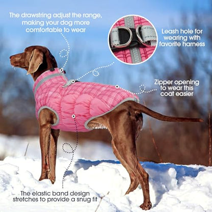 FUAMEY Dog Coat for Small Dogs,Waterproof Dog Winter Jacket with Harness Built in Puppy Cold Weather Coats Reflective Pet Vest with Zipper Warm Fleece Dogs Snowsuit Windproof Rose Plaid XS - color: Rose Plaid, size: XS(chest:14in)