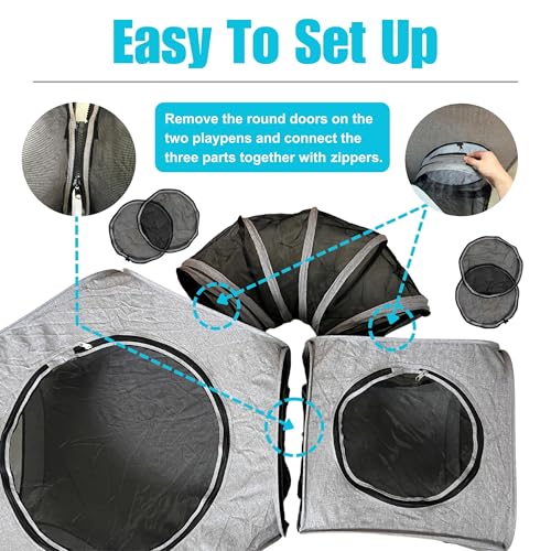 Portable Cat Playpen 2-Room with Tunnel, 3-in-1 Pop-up Cat Dog Crate Play Enclosure with Separate Areas, Foldable Pet Playpen for Puppy Kitten and Small Animals Indoor Outdoor - size: Small