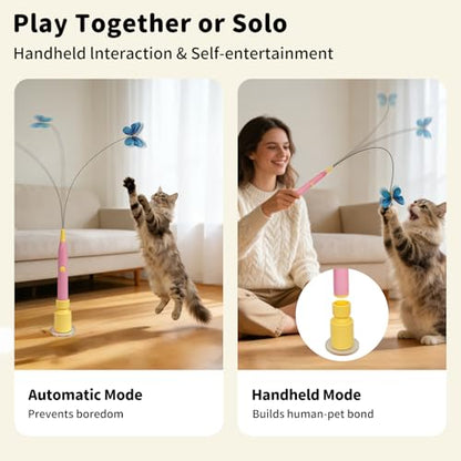 Interactive Cat Toys for Indoor Cats, Automatic Cat Wand Toy Enrichment for Bored Kitten, Spin Butterfly with Self-Holding Suction Base, Rechargeable Electric Moving Feather Stimulating Toy