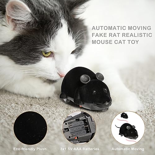 Auto Moving Mouse Cat Toy, Interactive Cat Toys Wireless Electronic Fake Mouse Rat Pet Toy Running Wheel Plush Rat Chasing Prank Toy for Cats Dogs Kids Novelty Gift By Greatstar (Black, No Controller) - color: Black, No Controller