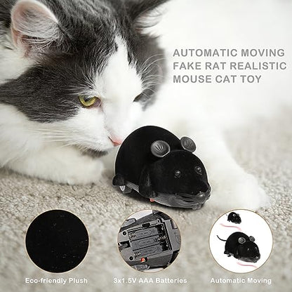 Auto Moving Mouse Cat Toy, Interactive Cat Toys Wireless Electronic Fake Mouse Rat Pet Toy Running Wheel Plush Rat Chasing Prank Toy for Cats Dogs Kids Novelty Gift By Greatstar (Black, No Controller) - color: Black, No Controller