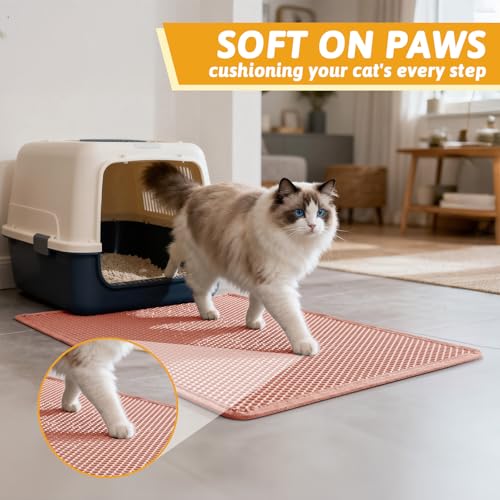 Pieviev Cat Litter Mat Double Layer Waterproof Urine Proof Trapping Mat 1 Pack (Red, 30x24 Inch (Pack of 1)) - color: Coral Red