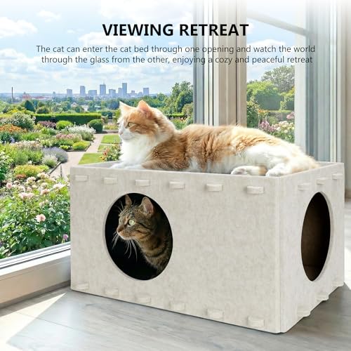 Cat House for Indoor Cats, Foldable Felt Cat Cave, Cat Hideaway, Cat Bed for Large & Multiple Cats, 23.6x15.8x11.8 inch, Cream - style: Camel