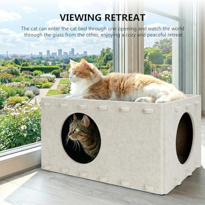 Cat House for Indoor Cats, Foldable Felt Cat Cave, Cat Hideaway, Cat Bed for Large & Multiple Cats, 23.6x15.8x11.8 inch, Cream - style: Camel