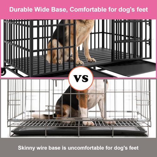 54 inch Heavy Duty Indestructible Dog Crate with 2 Bowls, Escape Proof Double Door Dog Kennel for Large Giant Dogs with Wheels and Trays, High Anxiety Extra Large Dog Cage Indoor Outdoor, XL XXL - size: 53.9"L x 29.7"W x 46.1"H