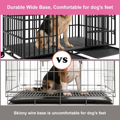 54 inch Heavy Duty Indestructible Dog Crate with 2 Bowls, Escape Proof Double Door Dog Kennel for Large Giant Dogs with Wheels and Trays, High Anxiety Extra Large Dog Cage Indoor Outdoor, XL XXL - size: 53.9"L x 29.7"W x 46.1"H