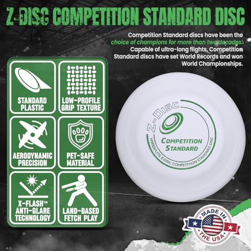 Hyperflite Z-Disc Competition Standard Dog Disc for Dogs (9.25″) | Discs Toys for Outdoor | X-Flash Ultra-Long Flights | Made in The USA | Champions Standard Plastic | 110 Grams | White