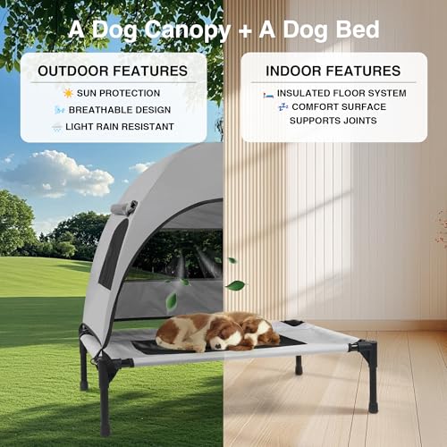 Elevated Outdoor Dog Bed with Canopy – Cooling Camping Tent, Removable Shade, Off-Ground Cot, Small