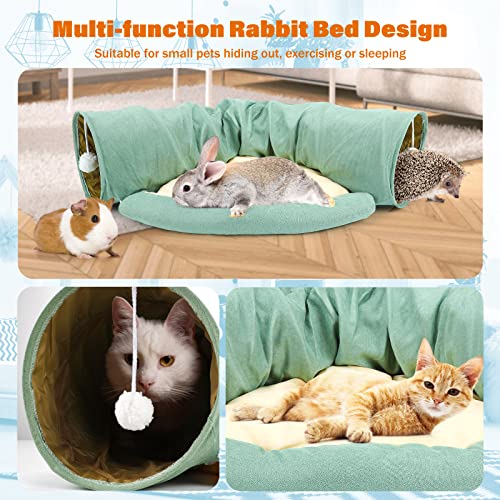 BWOGUE Bunny Tunnel Bed, 2-in-1 Collapsible Tunnel Tubes Toys with Removable Mat Hideout for Cats Kittens Rabbits Guinea Pigs Kitty - color: Green