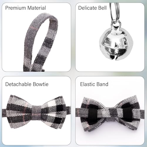 6 Pcs Cat Collar Breakaway with Bow Tie and Bell Kitten Collars Removable Bowtie Plaid Cat Collar for Cats Kittens Puppy (Classic) - style: Classic