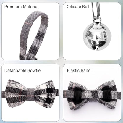 6 Pcs Cat Collar Breakaway with Bow Tie and Bell Kitten Collars Removable Bowtie Plaid Cat Collar for Cats Kittens Puppy (Classic) - style: Classic