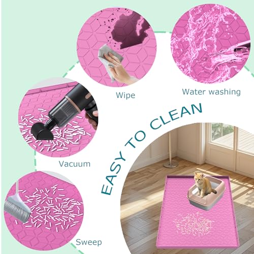 Cat Litter Mat, Silicone Large Cat Mat for Litter Box - 31x22 in, Waterproof & Non-Slip, Durable & Easy Clean, Pink - color: Pink, size: 31"L x 22"W