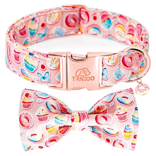 Tunkoo Pink Dog Collar with Bow Tie Cute Cake - Durable, Adjustable, and Stylish Pet Collar Available in Small Medium Large S - color: Cake Collar, size: Small