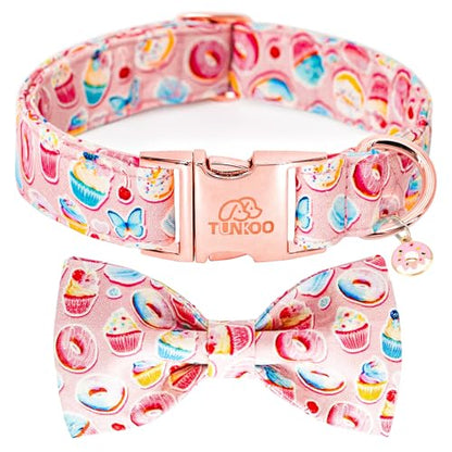 Tunkoo Pink Dog Collar with Bow Tie Cute Cake - Durable, Adjustable, and Stylish Pet Collar Available in Small Medium Large L - color: Cake Collar, size: Large