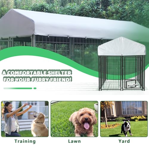 LEMBERI 4x4x4 Outside Dog Kennel with Roof for Large Dogs,Heavy Duty Welded Wire Steel Dog Playpen Fence with Secure Lock, Pet Pen with UV-Resistant Waterproof Cover (45.4''L x 50.4''W x 56.6''H) - size: 45.4"L x 50.4"W x 56.6"H
