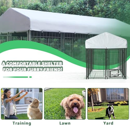 LEMBERI 4x4x4 Outside Dog Kennel with Roof for Large Dogs,Heavy Duty Welded Wire Steel Dog Playpen Fence with Secure Lock, Pet Pen with UV-Resistant Waterproof Cover (45.4''L x 50.4''W x 56.6''H) - size: 45.4"L x 50.4"W x 56.6"H