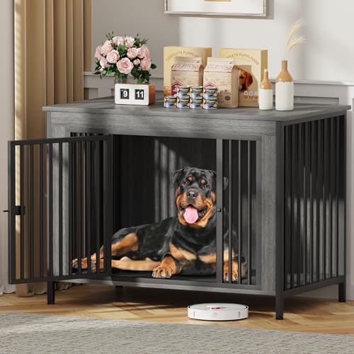EasyCom Dog Crate Furniture for 1 or 2 Dogs, Heavy Duty Single/Double Dog Crates for Small/Medium/Large Dogs, Dog Kennel Furniture Indoor as TV Stand, Extra Large Size 47.24" L(65-92 Pounds), DGY - color: Dark Grey, size: 47.2"L x 28.4"W x 37.0"H