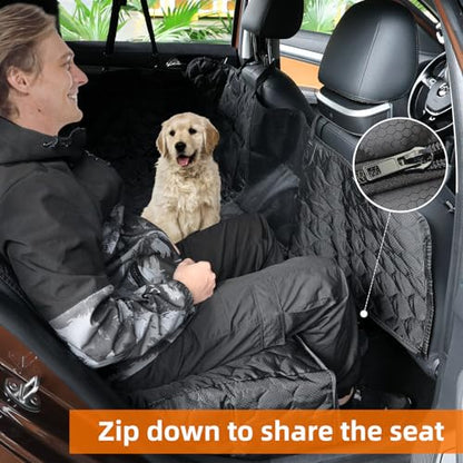 PETICON Dog Car Seat Cover with Mesh Window, 100% Waterproof Pet Seat Cover for Back Seat, Scratchproof Dog Hammock for Cars, Trucks, SUVs, Jeeps, Black - color: black