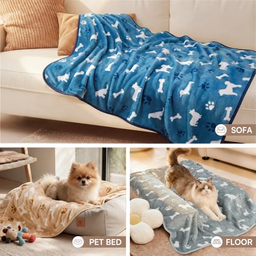 Luciphia 1 Pack 3 Blankets Fluffy Premium Fleece Pet Blanket Flannel Paw Printed Throw for Dog Cat
