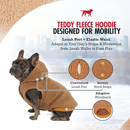 Tuff Pupper Fleece Dog Hoodie Sweater | Teddy Sherpa Outer & Soft Polar Fleece Lining | Adjustable Fit Winter Coat with Hood, Leash Hole, Ribbed Cuffs | for Small Medium Large XL XXL Dogs (Brown, M) - color: Brown, size: 25-40 lbs (Medium)